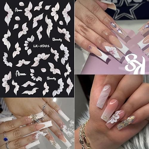 VOTACOS 6 Sheets Flower Nail Stickers for Nail Art 5D Embossed Engraved Nails Decals 3D Spring Nails Supplies Accessories Self-Adhesive DIY Design Decoration for Women and Girls thumbnail 2
