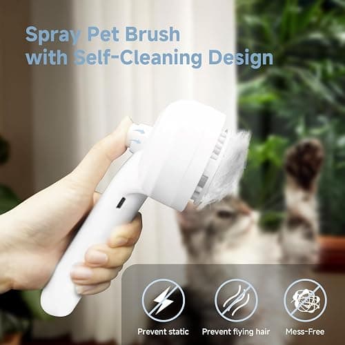 REIKIYA Cat Steam Brush,4-in-1 Spray Hair Removal Dog Brush for Shedding & Grooming with UV Light, Anti-Static Pet Spray Comb with One-Click Release Button thumbnail 6