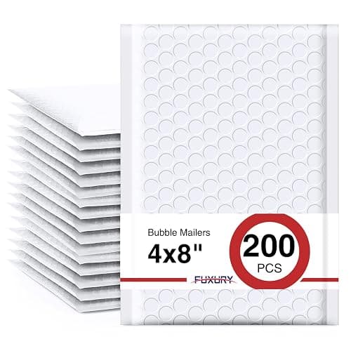 Fuxury Bubble Mailers 4x8 Inch White 200 Pack Padded Envelopes Usable Size 4x7" Thick Mailing Envelopes Bubble Opaque Padded Mailers Shipping Bags for Mailing Jewelry Makeup Small Business#000 - Image 1