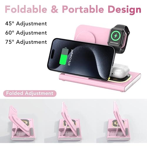 3 in 1 Charging Station for iPhone 17 - Wireless Charger for Apple Devices for iPhone 17 16 15 14 13 12 11 Pro Max - Foldable Wireless Charging Station Dock Stand for Apple Watch Series & AirPods thumbnail 4