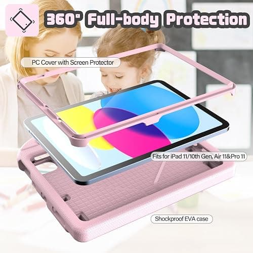 YIHE Kids Case for iPad (A16) 11th Generation 11 Inch 2025 & iPad 10th Generation 10.9 inch 2022, with Built-in Screen Protector and Stable Stand, Full Body Shockproof Protective Cover - Light Pink thumbnail 9