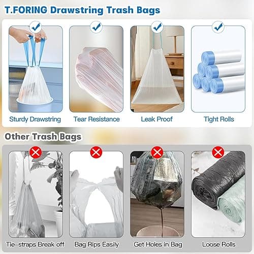 T.FORING 4 Gallon Trash Bags Drawstring 1.1 Mil - 120 Count White Small Garbage Bags Unscented for Bathroom, 15 Liter Thick Plastic Wastebasket Liners for Toilet Home Office and Bedroom - 4gal-120 thumbnail 3