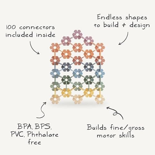 mushie HEX Connect Building Toy Set | 100 Pieces for Kids 5 Years+ | Preschool Educational and Toddler Montessori Toys thumbnail 2