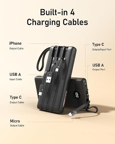 VEEKTOMX Portable Charger Built-in Cables,10000mAh Power Bank for iPhone,Fast Charge USB C Battery Pack Travel Essentials Powerbank Compatible with iPhone 17/16/15/14, Samsung S25/24, Android, etc thumbnail 2