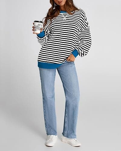 BTFBM Sweatshirt For Women 2026 Fall Crewneck Long Sleeve Oversized Striped Pullover Tops Y2K Clothes Workout Shirt thumbnail 8