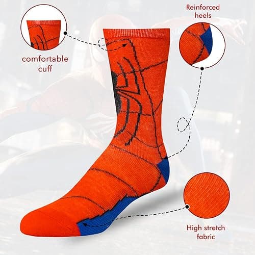 Marvel Spiderman Socks - 6-Pack Men & Boys Athletic Socks thumbnail 3