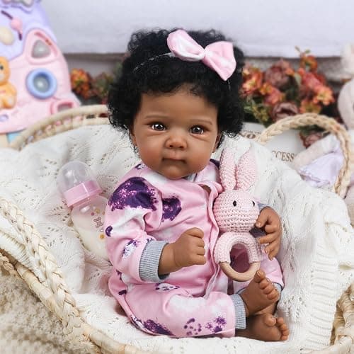 WOOROY Realistic Reborn Baby Dolls Black Girl – 18 Inch African American Newborn Baby Doll with Soft Body, Lifelike Handmade Real Life Dolls Adorable Gift with Accessories for Kids Age 3+ thumbnail 4