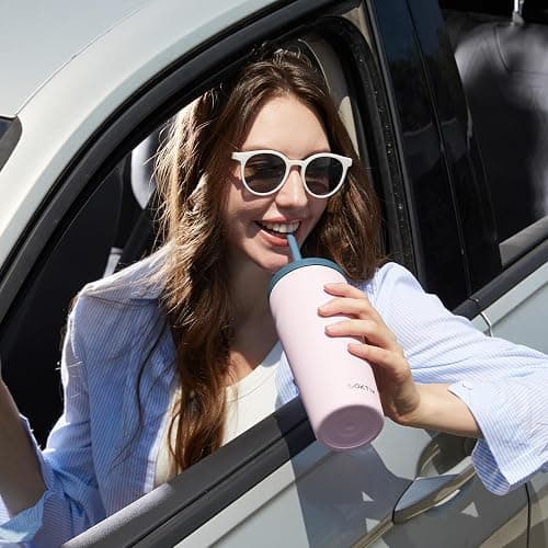 16oz Insulated Tumbler with Lid and Straw Iced Coffee Cup Reusable Stainless Steel Travel Mug Water Bottle Cupholder Friendly for Women Men Her Him (Blush) thumbnail 6