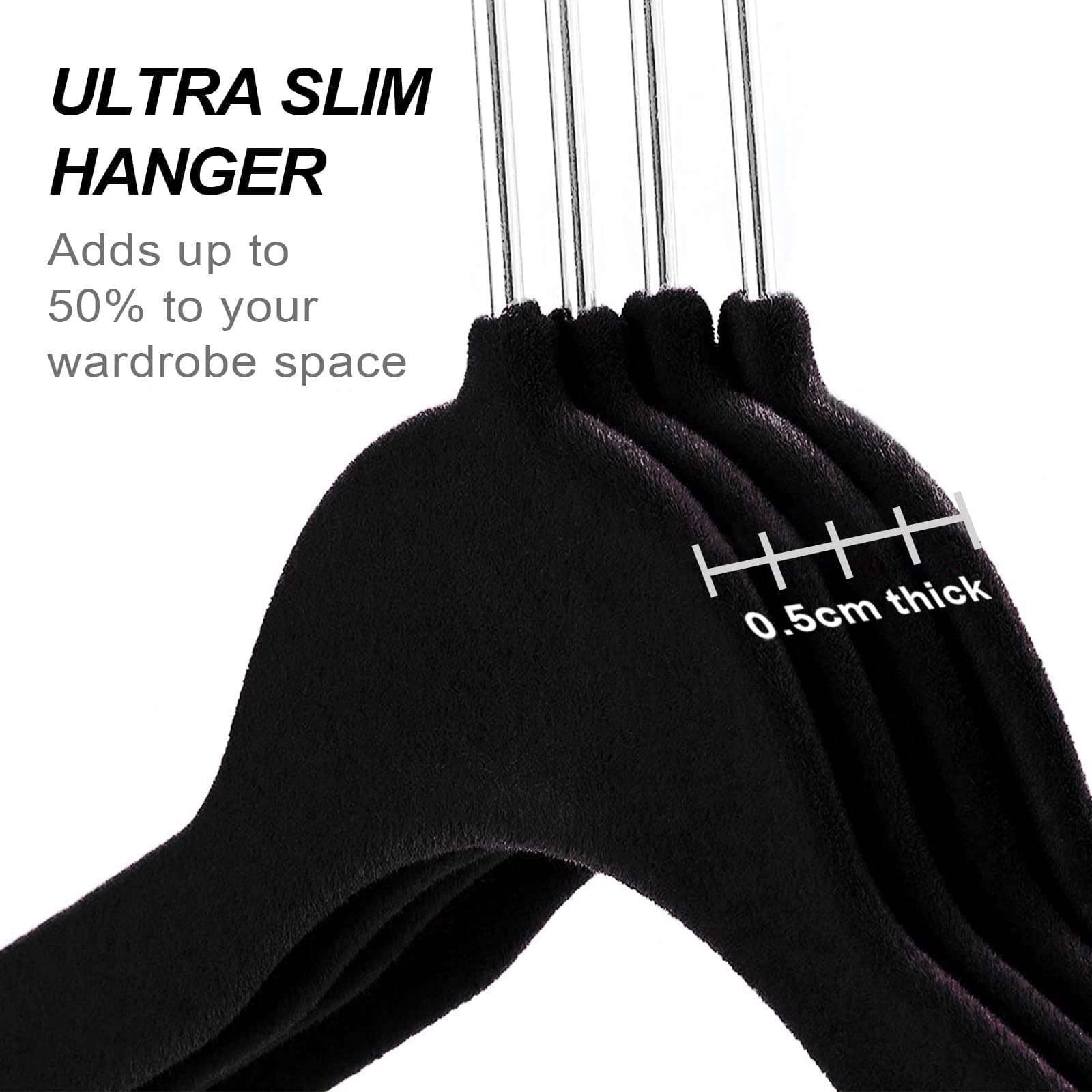 Coat Hangers Velvet 100-Pack Black with Silver Hooks, Non-Slip Hanger for Clothes, Camisole, Robes, Dress & Skirt, Top, Suit, Shirt & Pants, Jackets Coathangers thumbnail 5