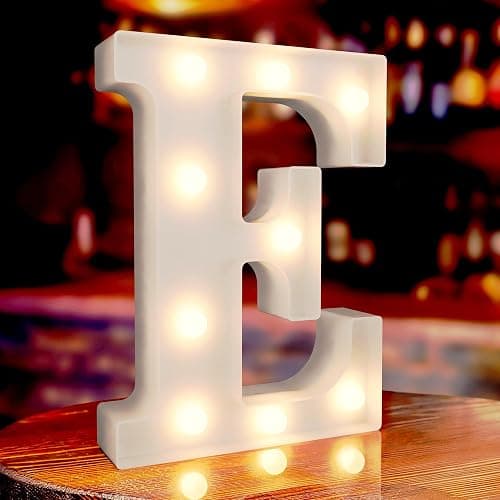 Marquee Letters E, Led Letter Lights, 26 Alphabet Battery Powered LED Light Up Name Sign, Decorative Lighted Standing Letters for Graduation Party Night Light Wedding Birthday Room Bar Wall Decor - Image 1