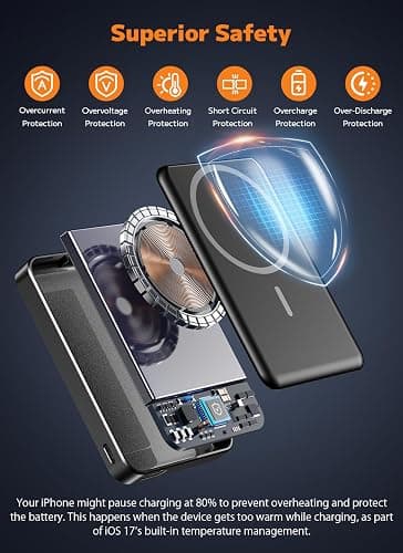 for Magsafe Portable Charger, Power Bank, 10000mAh Wireless Magnetic with Type-C 20W PD Fast Charging, LED Display for Magsafe Battery Pack,Wireless Portable Charger for iPhone 17/16/15/14 all Series thumbnail 8