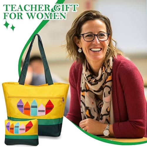 SilTriangle 2 Pcs Teacher Appreciation Week Gift Bags Nylon Crayon Tote Bag Makeup Bag Thank You Teacher End of Year Graduation Gift Back to School Tote Bags with Internal Compartments and Zipper thumbnail 5
