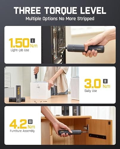 Fanttik S1 Pro Electric Screwdriver, Power Screwdriver with16 S2 Steel Bits, 3 Torque Settings, Max 6 N.m, 2000mAh Battery, LED Light & 1/4''Hex, Ideal Tool for Furniture & Gaming PC thumbnail 3
