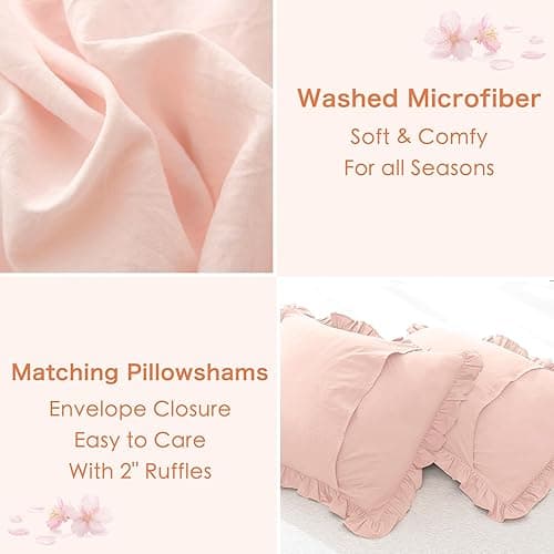 Masaca Blush Pink Comforter Set Queen,Farmhouse Shabby Boho Chic Comforter,Vintage Rustic Soft Microfiber Down Alternative Bedding Comforter Set 3PCS(1 Ruffled Comforter and 2 Pillowcases) thumbnail 5