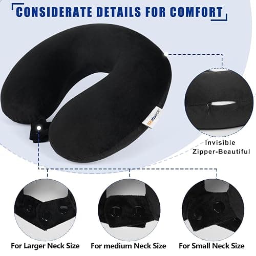 SAIREIDER Travel Pillow 100% Pure Memory Foam Travel Neck Pillow, Airplane Pillow for Traveling、Car、Home、Office，Washable Cover（Black） thumbnail 6