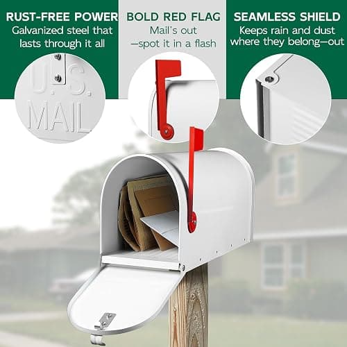 BlissBoard White Mailboxes for Outside Post Mount, Galvanized Steel Metal Mailbox, Standard Size, 20 x 8.7 x 6.7 Inches thumbnail 4