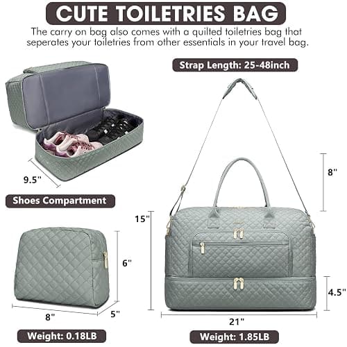 Travel Duffle Bag Weekender for Women - 38L Carry-On Overnight Personal Item Bag with Shoe Compartment & Wet Pocket Weekend Tote Bags with Toiletry Hospital Bags for Labor and Delivery thumbnail 2