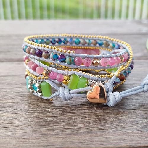 YGLINE Women Boho Handmade Natural Stone Crystal Leather Bead Wrap Bracelets Collection thumbnail 4
