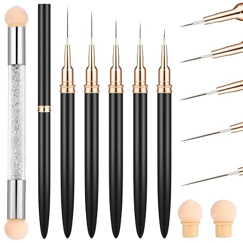 MELLIEX 6 Pièces Pinceau Nail Art Ongles Professionnel, Ultra Fin Nail Art Liner Brushes, Gel Acrylique Pinceau Ongle avec Capuchon, Double Tête Brosse éponge pour DIY Nail Art - Image 1