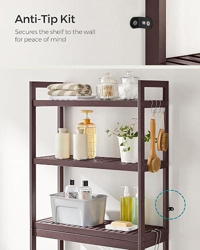 SONGMICS Over The Toilet Storage, 3-Tier Over Toilet Bathroom Organizer with Adjustable Shelf, 10.2 x 24.8 x 66.9 Inches, Space-Saving, Brown UBTS01BR thumbnail 6