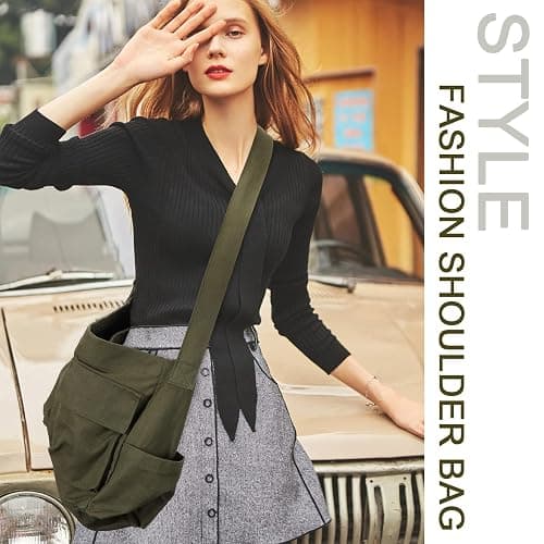 Canvas Messenger Bag Large Hobo Crossbody Bags with Multiple Pockets,School Vintage Shoulder Laptop Bag for Women and Men thumbnail 2