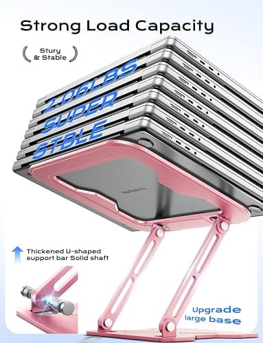JCZT Adjustable Laptop Stand for Desk, Metal Foldable Laptop Riser, Portable Laptop Holder Mount, Ventilated Cooling Computer Notebook Stand for MacBook Air Pro, All 10-16'' Notebooks Laptops, Pink thumbnail 4