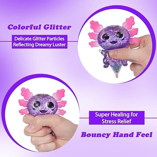 Axolotl Squishy Stress Ball, Soft TPR Slow Rising Squeeze Toy, Cute Axolotl Fidget Toy for Stress Relief, Anxiety Calming Sensory Toy for Kids Adults(Purple BigEars Axolotl) thumbnail 4