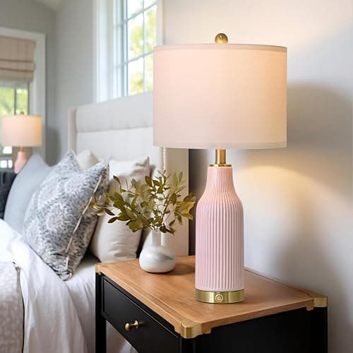 USumkky 24.5" Modern 3-Way Dimmable Touch Control with 5FT Cord & USB A+C Ceramic Lamps Set of 2 Table Lamp for Living Room Bedroom Farmhouse Nightstand Bedside Pink thumbnail 7