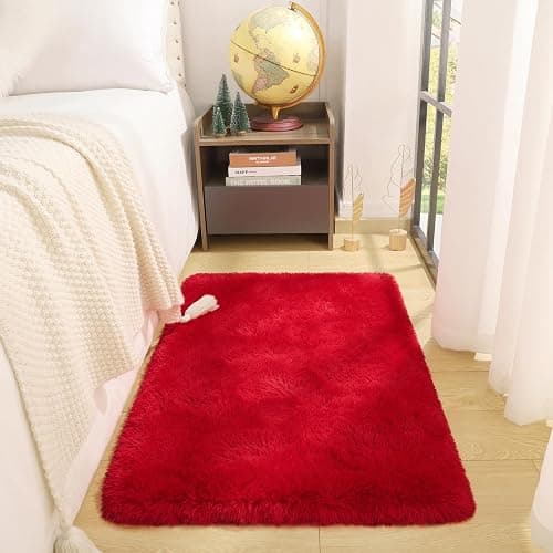 DETUM Small Red Rug 2x3 Fluffy Rugs for Bedroom Kicthen Entryway Hallyway Washable Area Rug Super Soft Throw Carpet for College Dorm Plush Rugs for Kids - Image 1