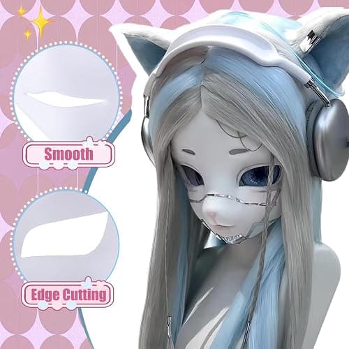 Joottuan Animal Fursuit Kig Furry Head Base 3D Printed Mask Skull Cat Cut Mask for Furry Costume Roleplay PP White Masks Masquerade Cosplay Props Includes Felt Velvet Soft Fabric thumbnail 6