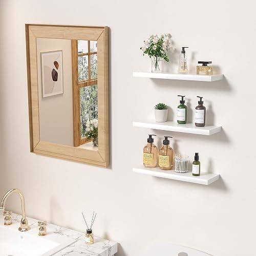 BHFOW White Floating Shelves for Wall,Invisible Wall Mounted Shelf Set of 3,White Shelves for Bathroom,Bedroom,Living Room and Kitchen Decoration Storage and Display. thumbnail 2