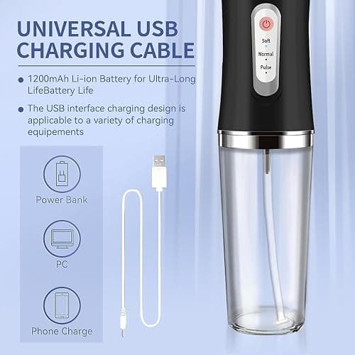 Water-Flosser-Cordless-Teeth-Cleaner MAKJUNS Water Dental Flosser with 3 Modes 4 Jets Rechargeable IPX7 Waterproof for Travel Home Braces(Black) thumbnail 7