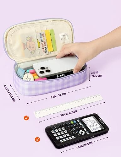 SUNEE Cute Pencil Case, Large Colored Pencil Pouch, Aesthetic Pen Bag with Zipper, Kawaii Stationery Storage and Organizer, School Supplies for Teen and Adult, Boys & Girls, Purple Checkered thumbnail 3