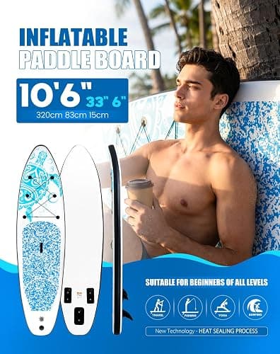 FEATH-R-LITE Inflatable Stand Up Paddle Board with Beginner SUP Accessories | 10’6’’/11' Ultra-Light SUP,Anti-Slip EVA Deck,Versatile Yoga Inflatable Paddle Boards for Adults & Youth of All Skill Levels thumbnail 2