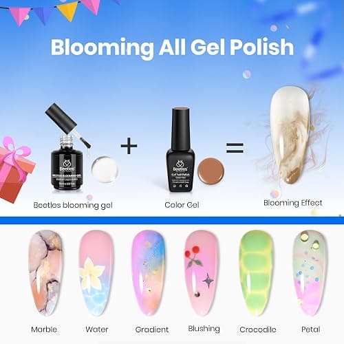 Beetles Blooming Gel 15ml Clear Uv Led Blossom Gel Polish for Spreading Effect Marble Natural Stone Watercolor Floral Print Soak off Diy Nail Art Design Manicure Gift for Women - 0-0-Blooming Nail Gel thumbnail 3