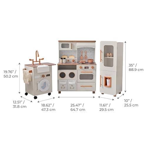 Teamson Kids Little Chef Savannah Off-White Play Kitchen for Girls & Boys with Sink, Fridge & 21 Accessories, Pretend Toy Kitchen Set for Toddlers Ages 3+ with Storage & Modular Design thumbnail 3