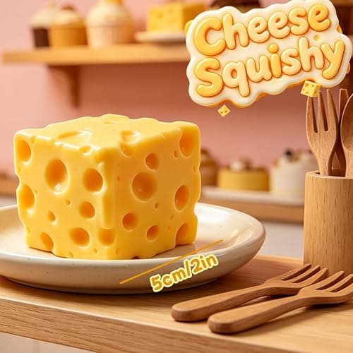 Cheese Squishy Food Squishy Stress Relief Fidget Toy Stress Relief Original Sensory Stress Balls Gifts for Adults Kids Friends (Yellow-1 Pack) thumbnail 2