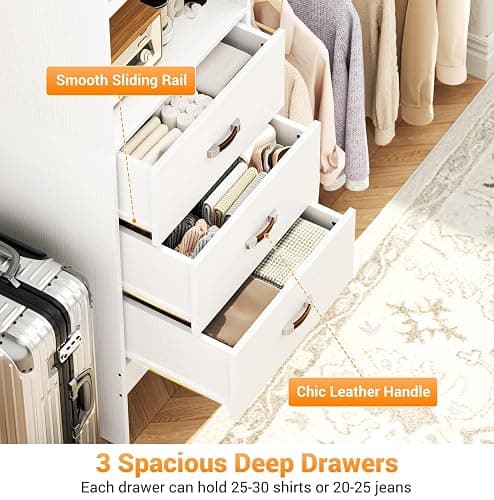 Homieasy 96 Inches Closet Organizer System, 8FT Customizable Walk In Closet Organizer with Hanging Rods, 3 Drawers Garment Rack with Leather Handle , 96" L x 16" W x 75" H, Max Load 1000 LBS, White thumbnail 4