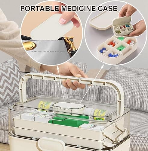 LECHUAN 3-Tier 12 x 9 x 7 Medicine Organizer, Medicine Cabinet Organizer with Portable Pill Case, Multipurpose Plastic Box for Storage Empty First Aid Box thumbnail 6