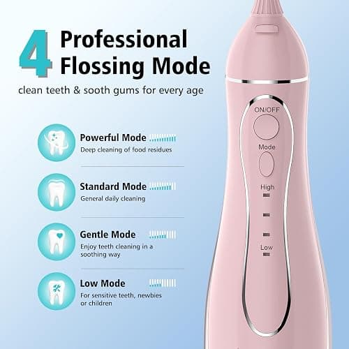 Leominor Water Flosser Pick for Teeth, 300ML Portable Oral Irrigator Upgraded Tank Removable,IPX7 Waterproof, Rechargeable Travel Teeth Cleaner, Professional Electric Flossing Machine (Pink) thumbnail 4