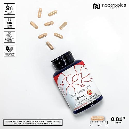 Nootropics Depot KSM-66 Ashwagandha Capsules | 300mg | 180 Count | Withania somnifera Extract | Ayurvedic Herb | Adaptogen Supplement | Stress + Promote Relaxation* | Energy, Memory + Focus* - 180 Count (Pack of 1) thumbnail 3