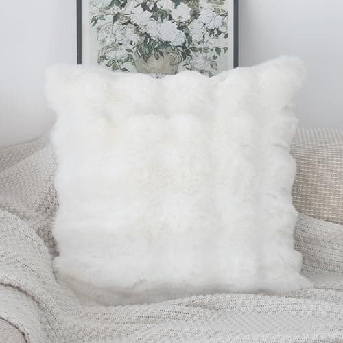 NIULAA Soft Fluffy Faux Fur Throw Pillow Covers 16x16 Cream White Set of 2 Luxury Thick Plush Cute Decorative Pillowcases for Sofa Couch Living Room thumbnail 5