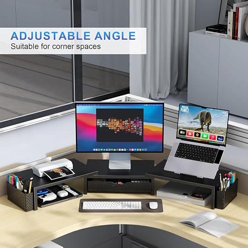 gianotter Dual Monitor Stand Riser, Desk Organizer With Drawer and 2 Pen Holders, Computer Monitor Stand, Shelf for Top of Desk, Black thumbnail 6