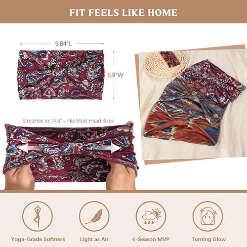 Awumbuk Wide Headbands for Women Knotted No Slip Head Bands Soft Turban Headband Hair Accessories Boho African Solid Color Head Wraps for Women Yoga Workout Pack of 6 thumbnail 5