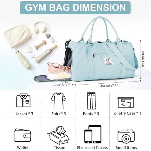 Gym Bag for Women Men with Shoes Compartment,Sports Duffle Bag Personal item travel Duffel Bags Tote Bag Small Carry on Weekender Overnight Bag Workout Dance Bag Hospital Holdalls Light Blue thumbnail 3