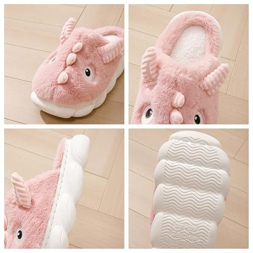 LANFIRE Pantoufles de dinosaures Chaussons en peluche pour femmes Chaussons animaux Chaussons hiver chauds thumbnail 5