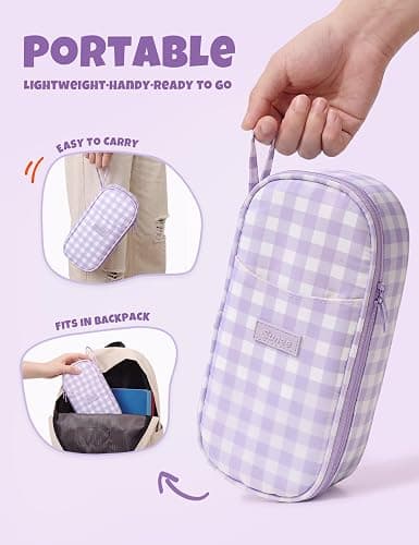 SUNEE Cute Pencil Case, Large Colored Pencil Pouch, Aesthetic Pen Bag with Zipper, Kawaii Stationery Storage and Organizer, School Supplies for Teen and Adult, Boys & Girls, Purple Checkered thumbnail 6