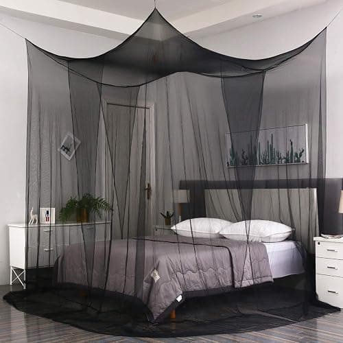 Mengersi Bed Canopy,Canopy Bed Curtains Bed Drapes for Full Queen King Size Bed,Mosquito Net Bed Curtains for Patio Indoor Outdoor Net,Black Bed Canopy Curtains for Gothic,Halloween Decoration thumbnail 3