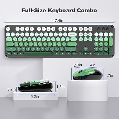 MOFII Wireless Keyboard and Mouse Combo, 2.4GHz Retro Typewriter Keyboard Full Size, Cute Wireless Mice, USB Dongle Plug and Play, for Laptop, PC, Desktop, Windows (Black Green Gradient Color) thumbnail 7
