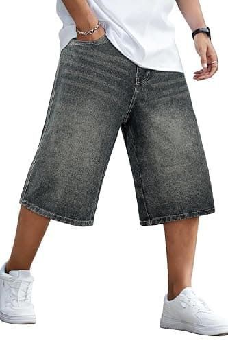 GINGTTO Mens Baggy Jean Shorts Loose Fit Long Denim Shorts Below Knee 15 Inch Inseam - Image 1